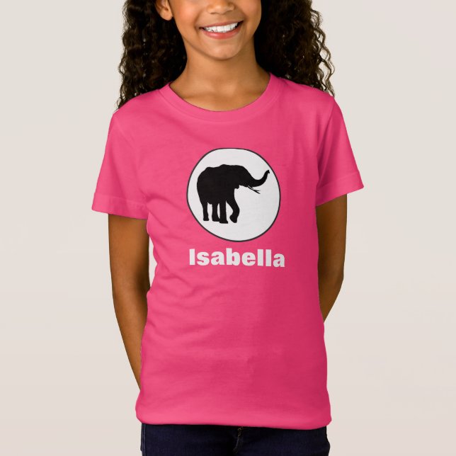 T-Shirt Dessin d'éléphant noir en cercle blanc (Devant)