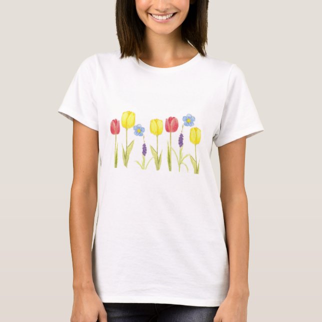 T-shirt Dessin du jardin de printemps des fleurs de tulipe (Devant)