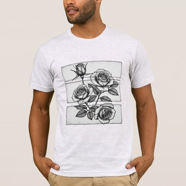T-shirt Dessin du panneau botanique de la triple rose comp (Devant)
