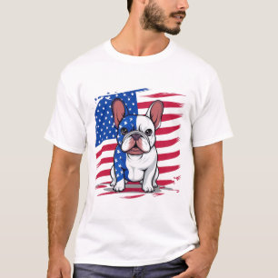 T-shirt Dessin d'un bulldog français avec drapeau américai