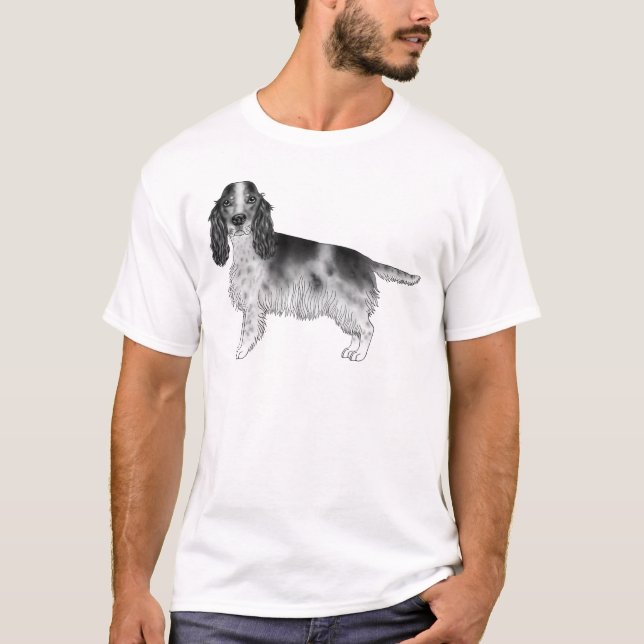 T-shirt Dessin d'un Cocker Spaniel Anglais en noir et blan (Devant)