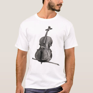 T-shirt Dessin en noir et blanc au crayon de violoncelle
