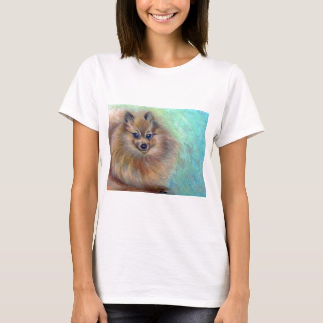 T-shirt Dessin en pastel de Pomeranian (Devant)