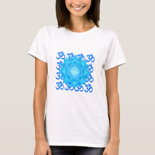 T-shirt Dessin Fleur Lotus De Verre Bleu Avec Motif Om