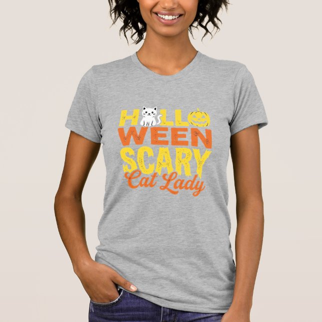 T-shirt Dessin Halloween Dame Chat Effrayant_1 (Devant)