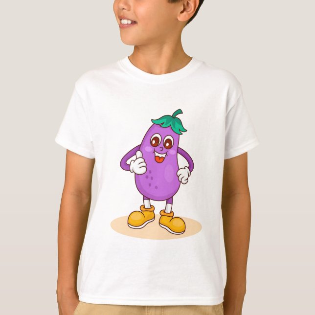 T-shirt Dessin humoristique d'aubergine souriant (Devant)