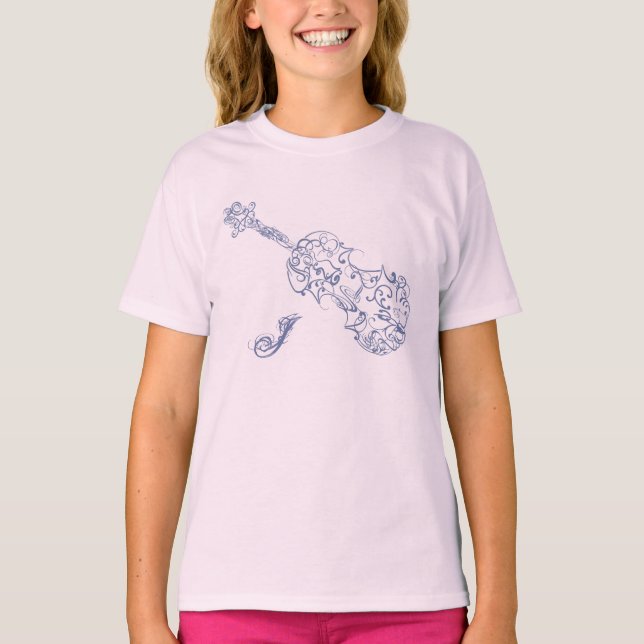 T-shirt Dessin Ligne Bleue Violon avec initial (Devant)