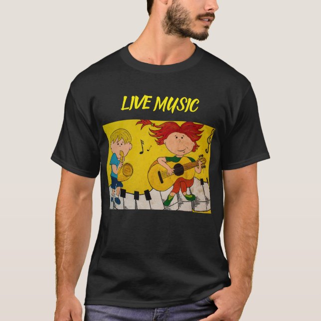 T-shirt Dessin musical en direct noir (Devant)