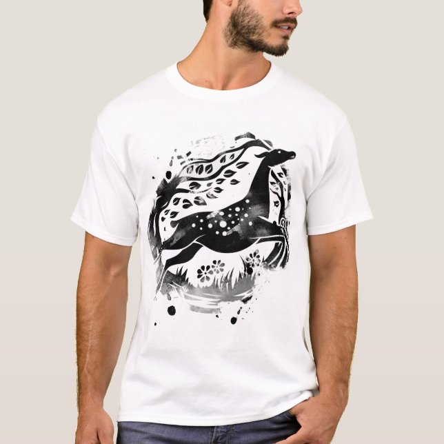 T-shirt Dessin noir de cerf (Devant)