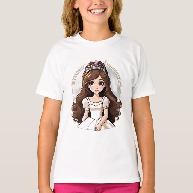 T-shirt Dessin Princesse Long Cheveux Tiara Crown Ball Gow (Devant)