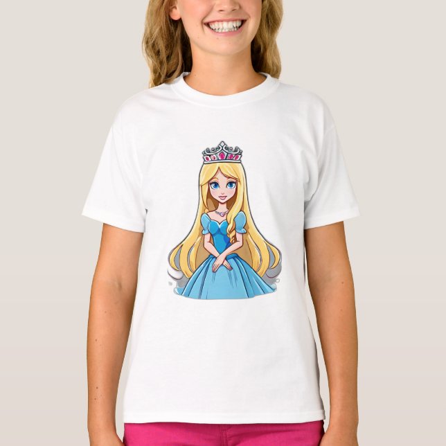 T-shirt Dessin Princesse Long Cheveux Tiara Crown Ball Gow (Devant)