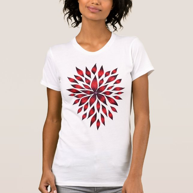 T-shirt Dessin rouge abstrait de griffonnage de fleur (Devant)