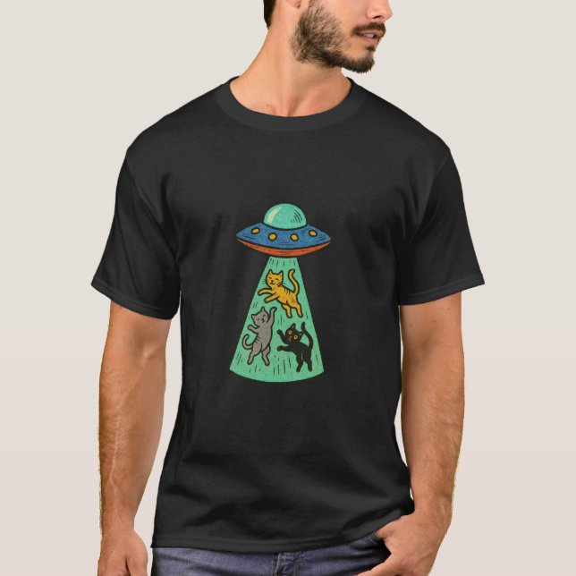 T-shirt Dessin Thème d'alien spatial de chat de drôle de O (Devant)