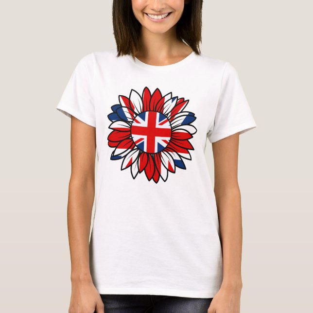 T-shirt Dessin Tournesol Drapeau Britannique Femme Blanc (Devant)