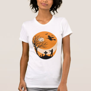 T-shirt Dessin vectoriel de cimetière de sorcière de Hallo