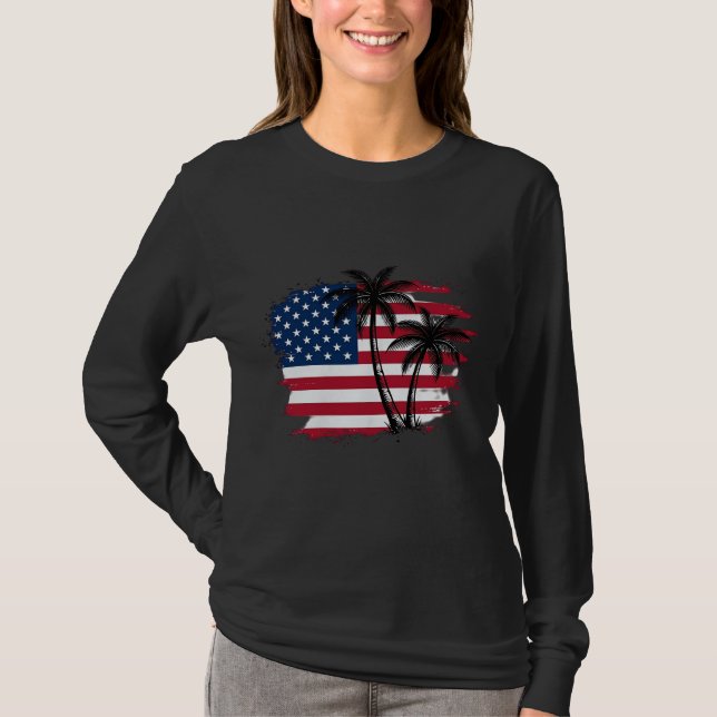 T-shirt Dessin vectoriel de plage patriotique avec drapeau (Devant)