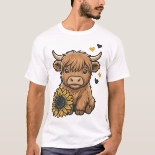 T-shirt Dessin vintage de tournesol de vache des Highlands