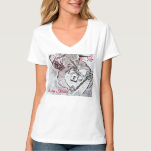 T-shirt Dessin vintage Texte "La clé de mon coeur"