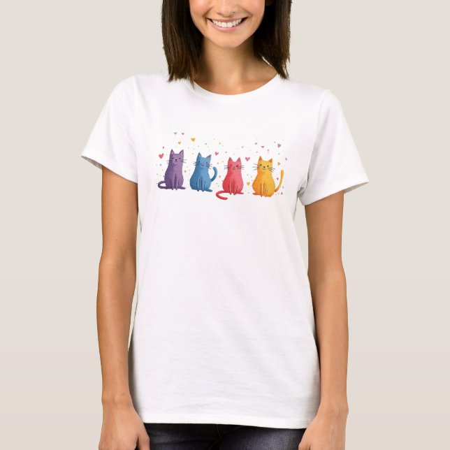 T-shirt Dessins Animés de Chats Colorés (Devant)