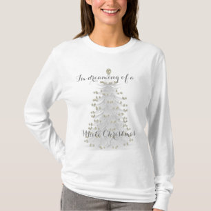 T-shirt Dessus de Knit de douille d'arbre de Noël blanc