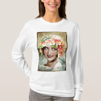 T-shirt Dessus du coton de la longue de douille femme de
