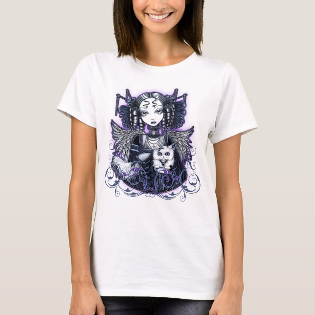 T-shirt Dessus gothique d'ange de chat persan d'Elizabeth (Devant)