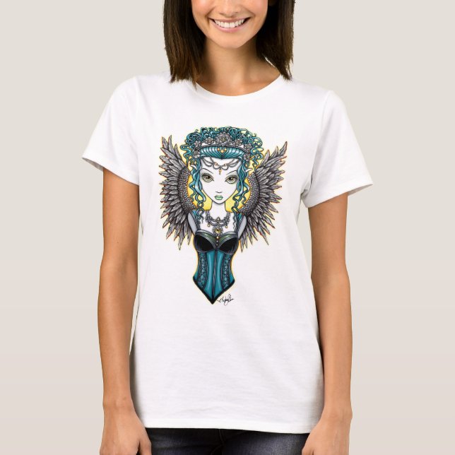 T-shirt Dessus gothique d'art d'ange gardien de couture de (Devant)