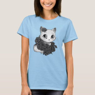 T-shirt Dessus gris de Flowy d'art rose romantique de chat
