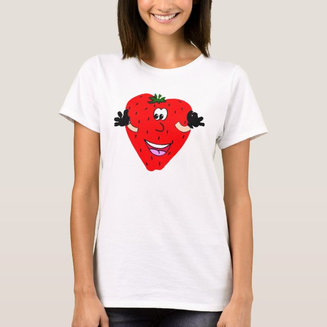 T-shirt Dessus heureux de spaghetti de dames de fraise (Devant)