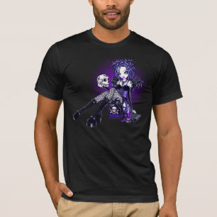 T-shirt Dessus pourpre bleu gothique d'art de crâne d'ang