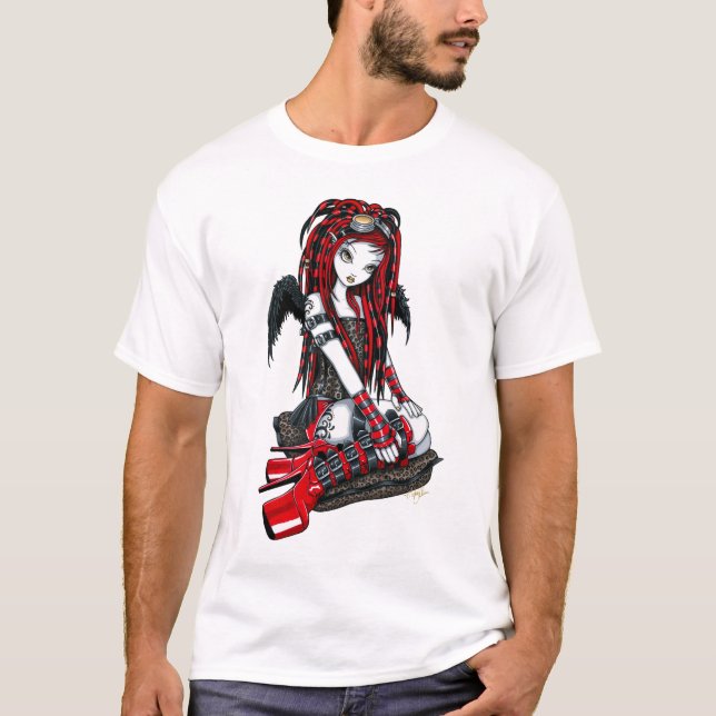 T-shirt Dessus rouge "cramoisi" d'ange de Goth de Cyber de (Devant)