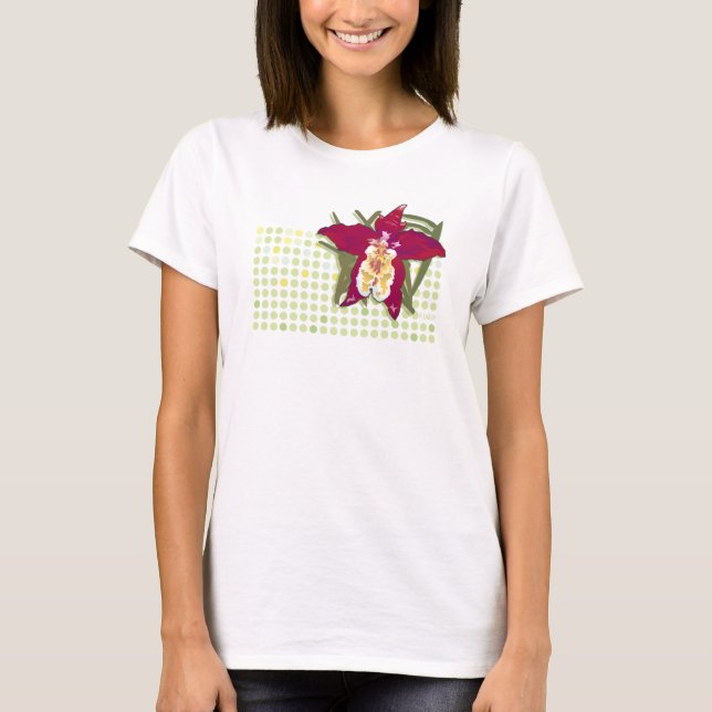 T-shirt Dessus rouge de courroie de spaghetti d'orchidée (Devant)