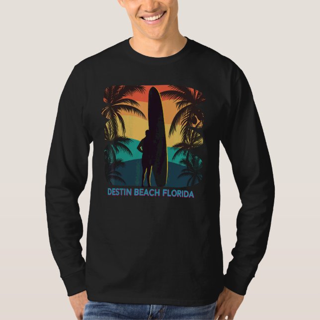 T-shirt Destin Beach Floride Palm Tree Surfer Surfer Su (Devant)