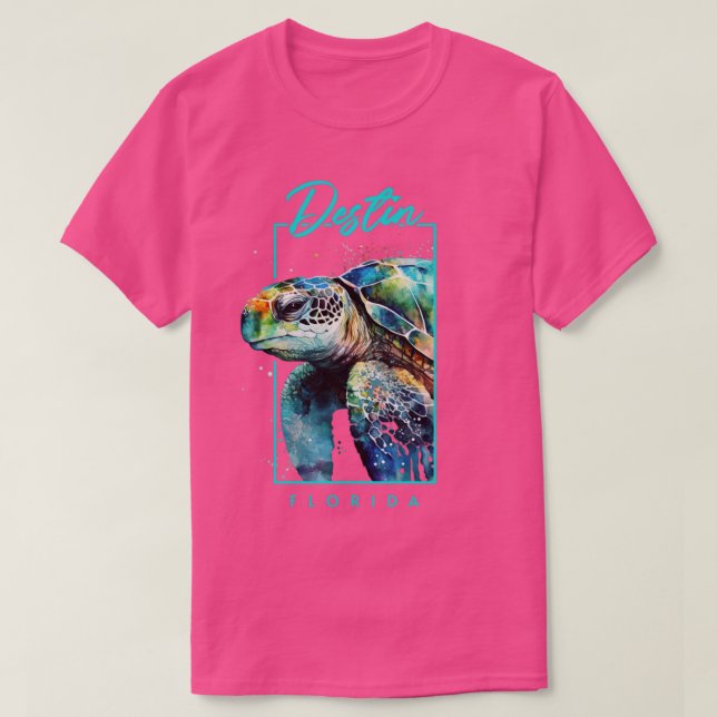 T-shirt Destin Florida Aquarelle Portrait de tortue marine (Design devant)