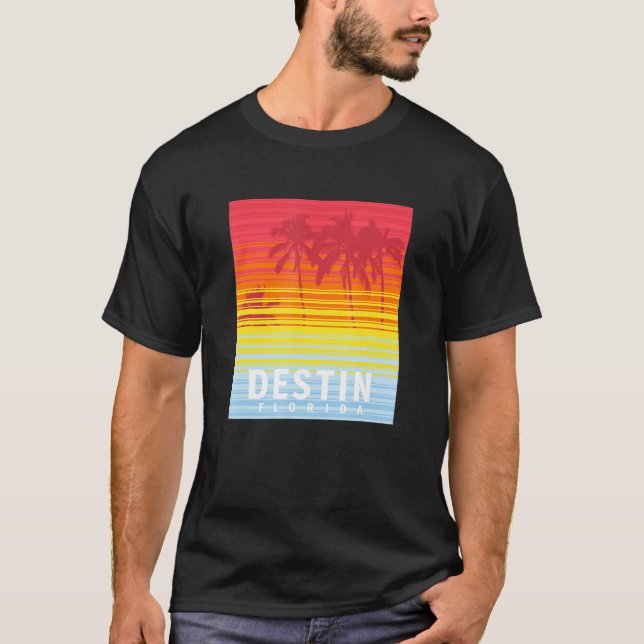 T-shirt Destin Florida Retro Sunset Palm Trees (Devant)