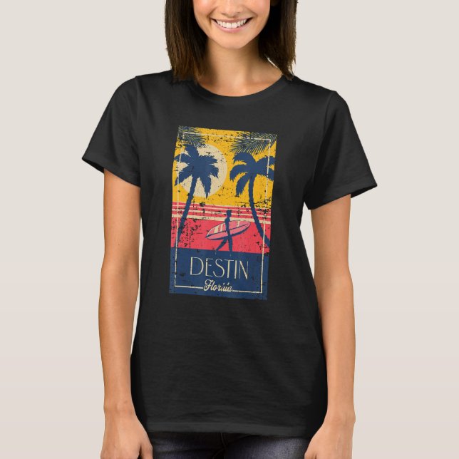T-shirt Destin Florida Retro Surfer Beach Sunset Distresse (Devant)