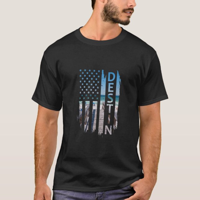 T-shirt Destin Florida Summer Sunset American Flag Patriot (Devant)