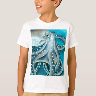 T-shirt Détails de l'aquarelle bleu octopus