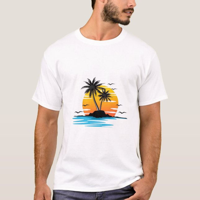 T-shirt d'été de l'île du coucher de soleil tropic (Devant)