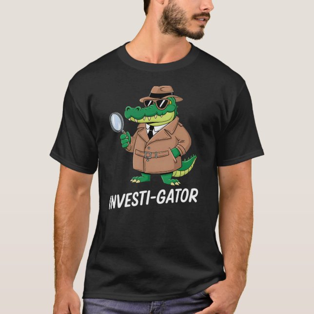 T-shirt Detective Alligator Cartoon Character Investi-gato (Devant)