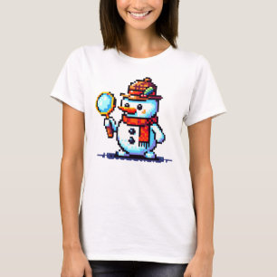 T-shirt Détective Snowman - Drôle Pixel Art Mystère d'hive