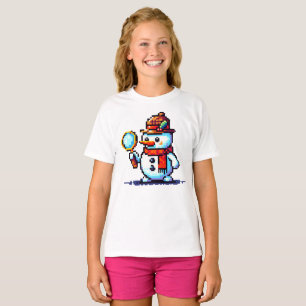 T-shirt Détective Snowman - Drôle Pixel Art Mystère d'hive
