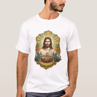 T-shirt Déterminé Jésus Haltère en Fer Lourd Powerlifting 