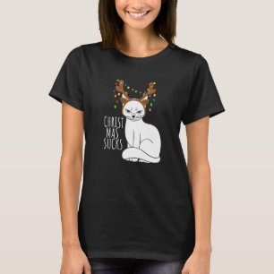 T-shirt Déteste les vacances Chat renne en colère  Noël Su
