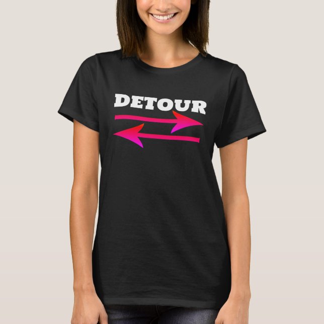 T-shirt détour avec flèches amusant rose sur noir gras (Devant)