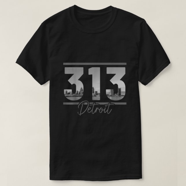 T-shirt Detroit 313 Indicatif régional Skyline Michigan Vi (Design devant)