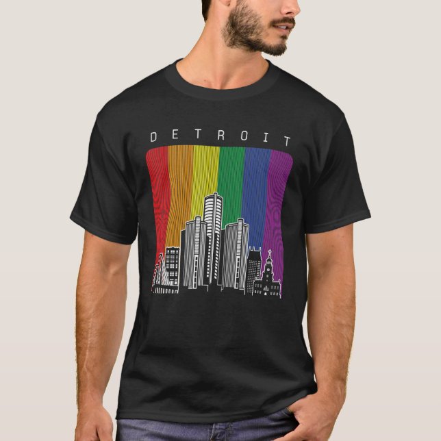 T-shirt Detroit Michigan LGBT Rainbow Flag Pride (Devant)
