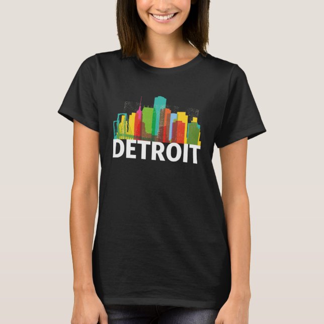 T-shirt Detroit Michigan USA Skyline Silhouette Outline Sk (Devant)