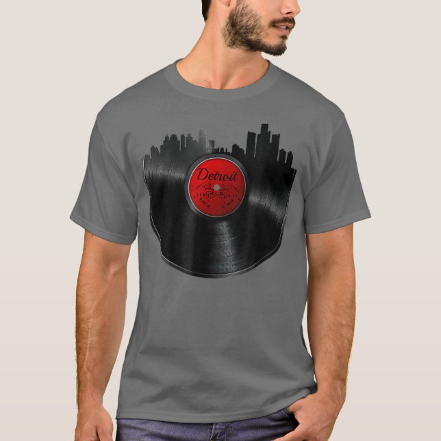 T-shirt Detroit Vinyl DJ Techno Music Skyline Cadeau (Devant)