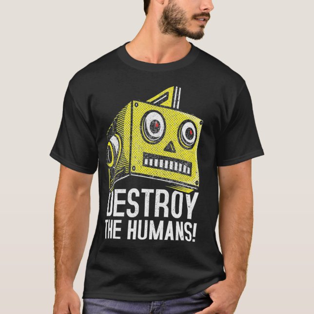 T-shirt Détruire Les Humains Mal Robot Head Tee Robot Nerd (Devant)
